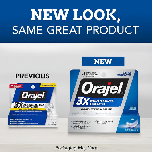 Orajel 3X For Mouth Sores: Maximum Strength Gel Tube 0.42Oz- From #1 Oral Pain Relief Brand