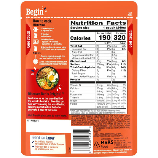 BEN'S ORIGINAL Ready Rice Chili Garlic Flavored Rice, Easy Dinner Side, 8.5 OZ Pouch (Pack of 12)