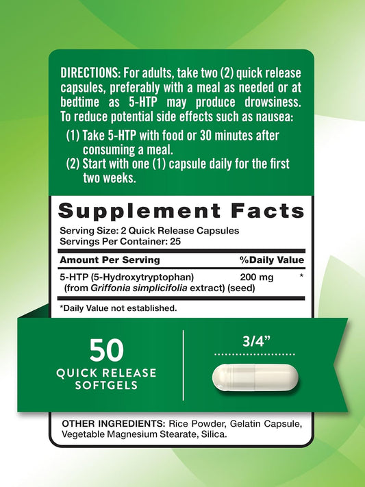Nature'S Truth 5Htp 200Mg Capsules | 50 Count | 5 Hydroxytryptophan | Non-Gmo & Gluten Free Supplement