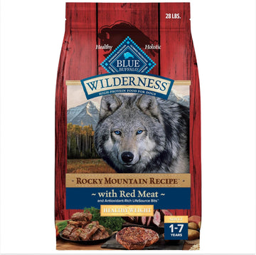 Blue Buffalo Wilderness High-Protein Rocky Mountain Recipe Healthy Weight Dry Food For Adult Dogs, Red Meat, 28-Lb. Bag