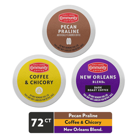 Community Coffee Flavors of New Orleans Variety Pack 72 Count Coffee Pods, Medium to Dark Roast, Compatible with Keurig 2.0 K-Cup Brewers, 24 Count (Pack of 3)