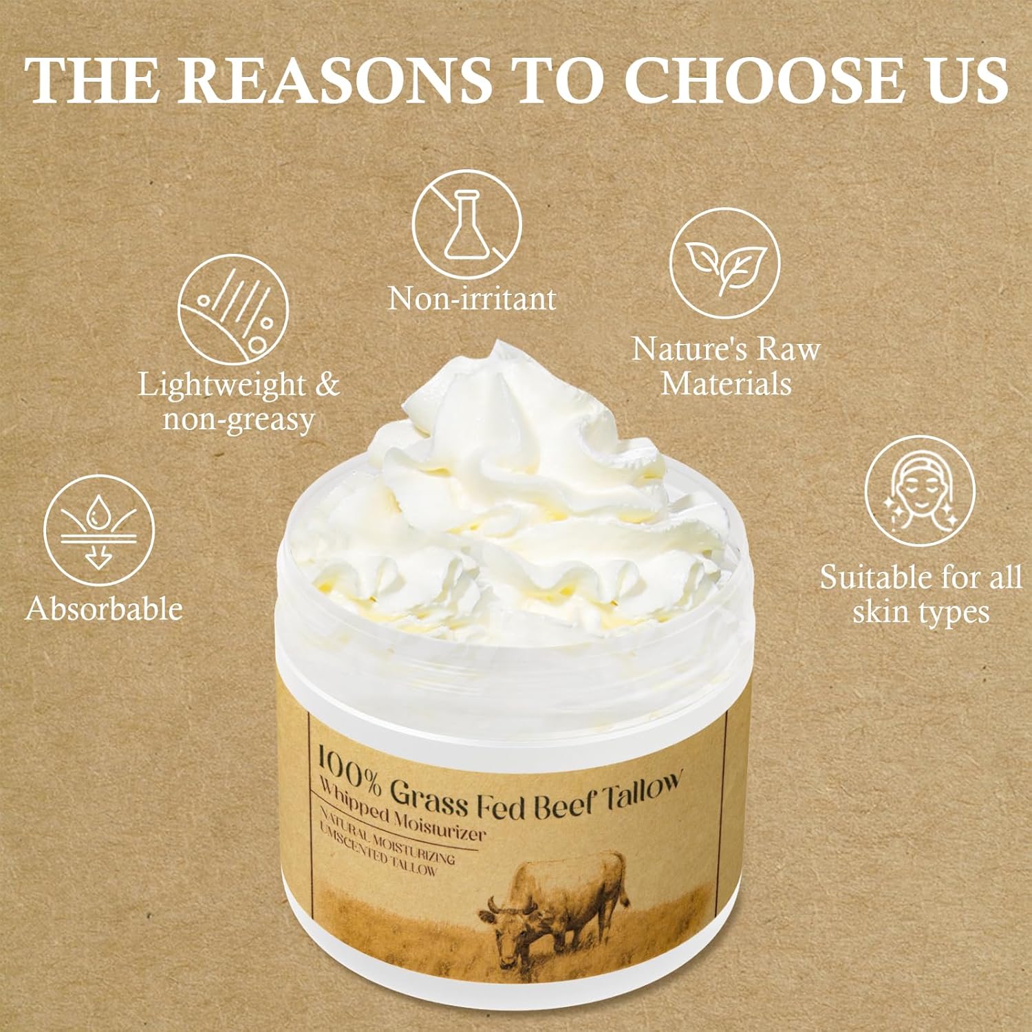 Mrouvik Beef Tallow For Skin,Beef Tallow,Grass-Fed Beef Tallow,Unscented Beef Tallow Cream For Face And Body Lotion Natural Moisturizer For Skin Care : Beauty & Personal Care