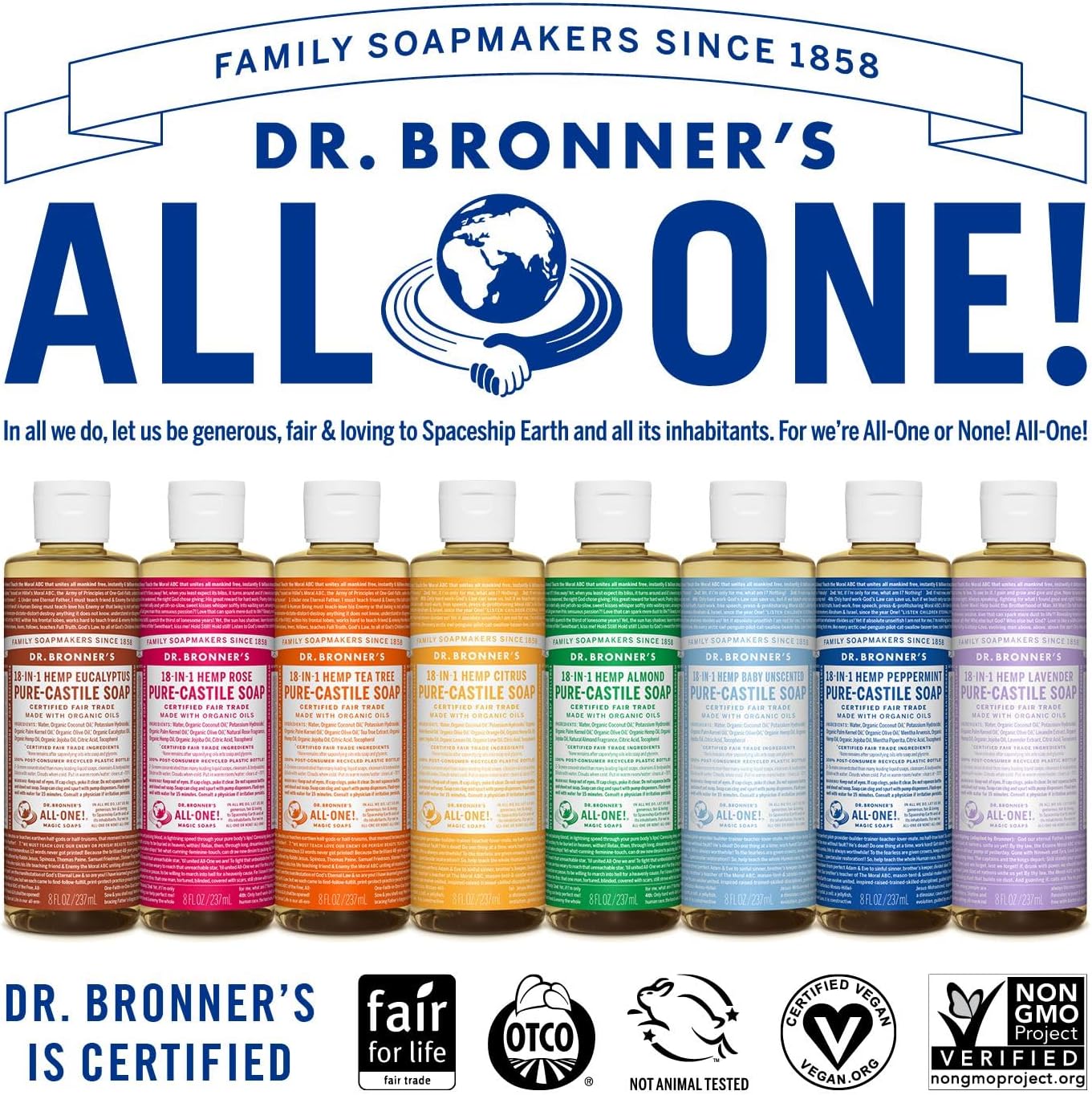 Dr. Bronner's - Pure-Castile Liquid Soap (Lavender, 8 ounce) - Made with Organic Oils, 18-in-1 Uses: Face, Body, Hair, Laundry, Pets and Dishes, Concentrated, Vegan, Non-GMO : Camping Soaps And Shampoos : Beauty & Personal Care