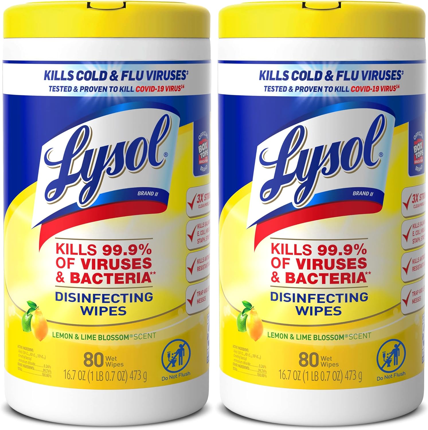 Lysol Disinfectant Wipes Multi-Surface Antibacterial Cleaning Wipes For Disinfecting And Cleaning Lemon And Lime Blossom 80 Count (Pack Of 2)