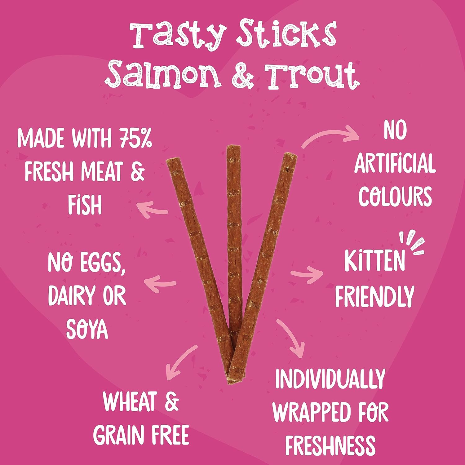 Webbox Tasty Sticks Cat Treats, Salmon and Trout - Kitten Friendly, Wheat and Grain Free, No Artificial Colours (25 x 6 Packs) :Pet Supplies