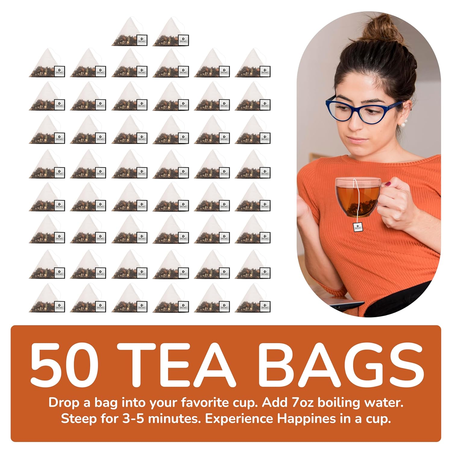 Brewix, Masala Chai Tea Bags (50 Pyramid Tea Bags) Strong, Robust & Spicy - Pure Ingredients | Black Tea, Cinnamon, Ginger, Black Pepper, Cardamom & Cloves, Packed In Resealable Ziplock Pouch
