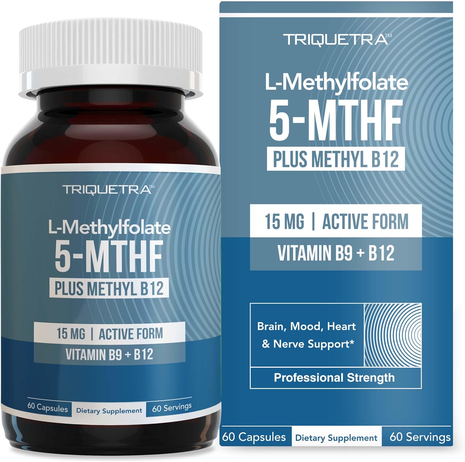L Methyl Folate 15Mg Plus Methyl B12 Cofactor - Professional Strength, Active 5-Mthf Form - Supports Mood, Methylation, Cognition – Bioactive Forms Of Vitamin B9 & B12 (60 Capsules)