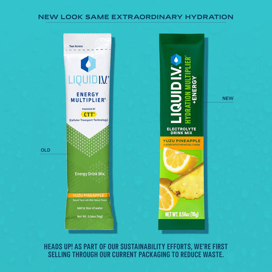 Liquid I.V.® Hydration Multiplier +Energy - Yuzu Pineapple | Electrolyte Powder Drink Mix | 3 Pack (42 Servings)