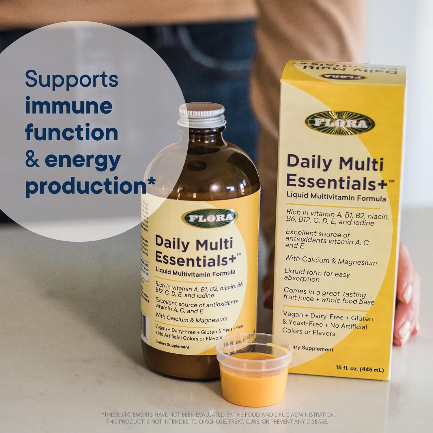 Flora - Daily Multi Essentials+, Liquid Multivitamin Formula, 13 Essential Vitamins & Minerals, 15 Fl Oz : Health & Household