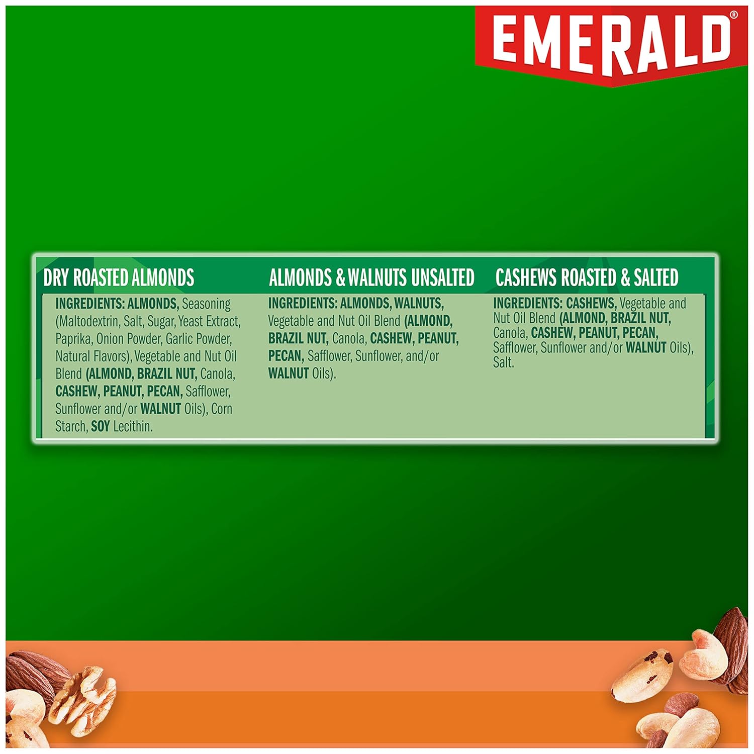 Emerald Nuts Mixed Nuts Variety Pack 18ct (1-Pack) , 100-Calorie Individual Packs , Features Dry Roasted Almonds, Natural Almonds & Walnuts, and Roasted & Salted Cashews : Grocery & Gourmet Food