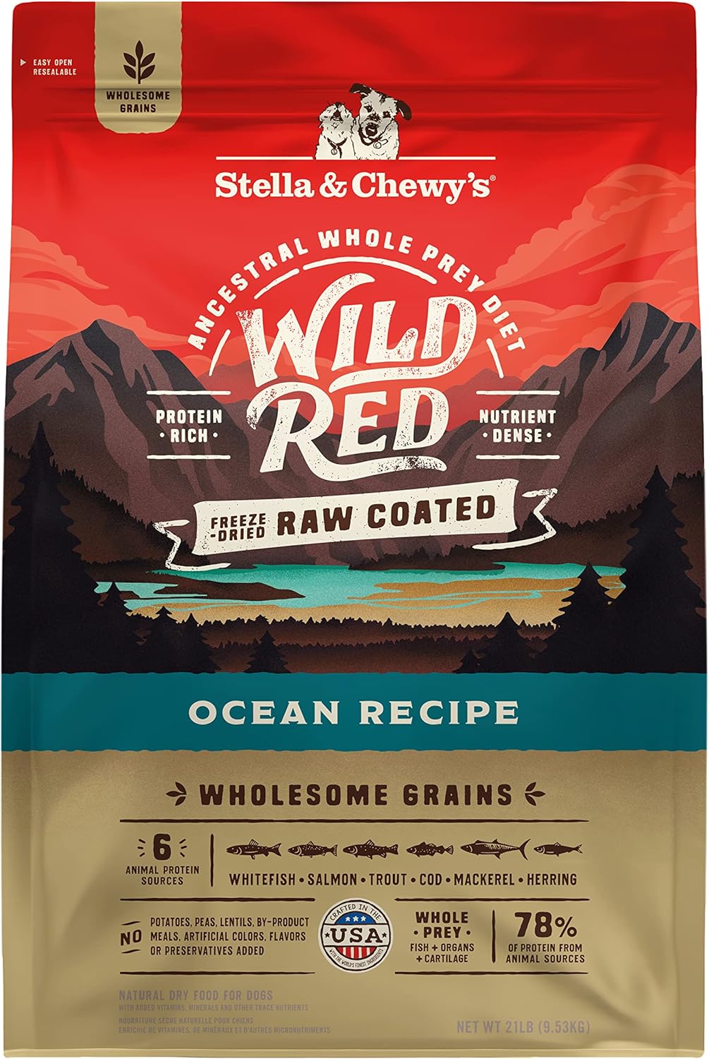 Stella & Chewy'S Wild Red Dry Dog Food Raw Coated High Protein Wholesome Grains Ocean Recipe, 21 Lb. Bag