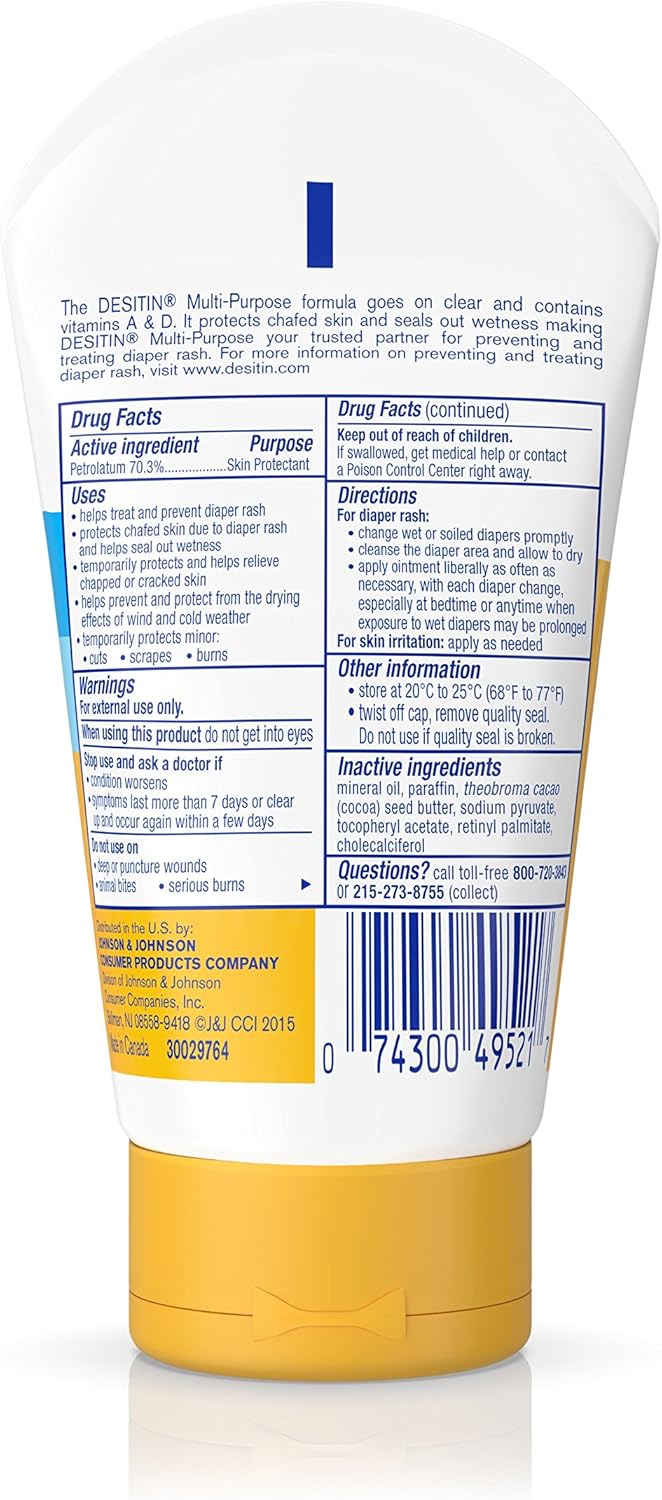 Desitin Skin Protectant and Diaper Rash Ointment Multi-Purpose with Vitamins A & D, Travel Size, 3.5. Oz Tube : Baby