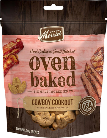 Merrick Oven Baked Natural And Crunchy Bag Of Bacon Treats, Cowboy Cookout Recipe With Real Beef And Bacon - 11 Oz. Bag