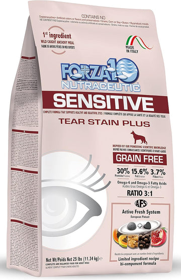 Forza10 Sensitive Tear Stain Grain Free Dry Dog Food, Healthy Dry Dog Food Formulated To Reduce Dog Tear Stain, Dog Eye Care And Tear Stain Remover (25 Pounds)