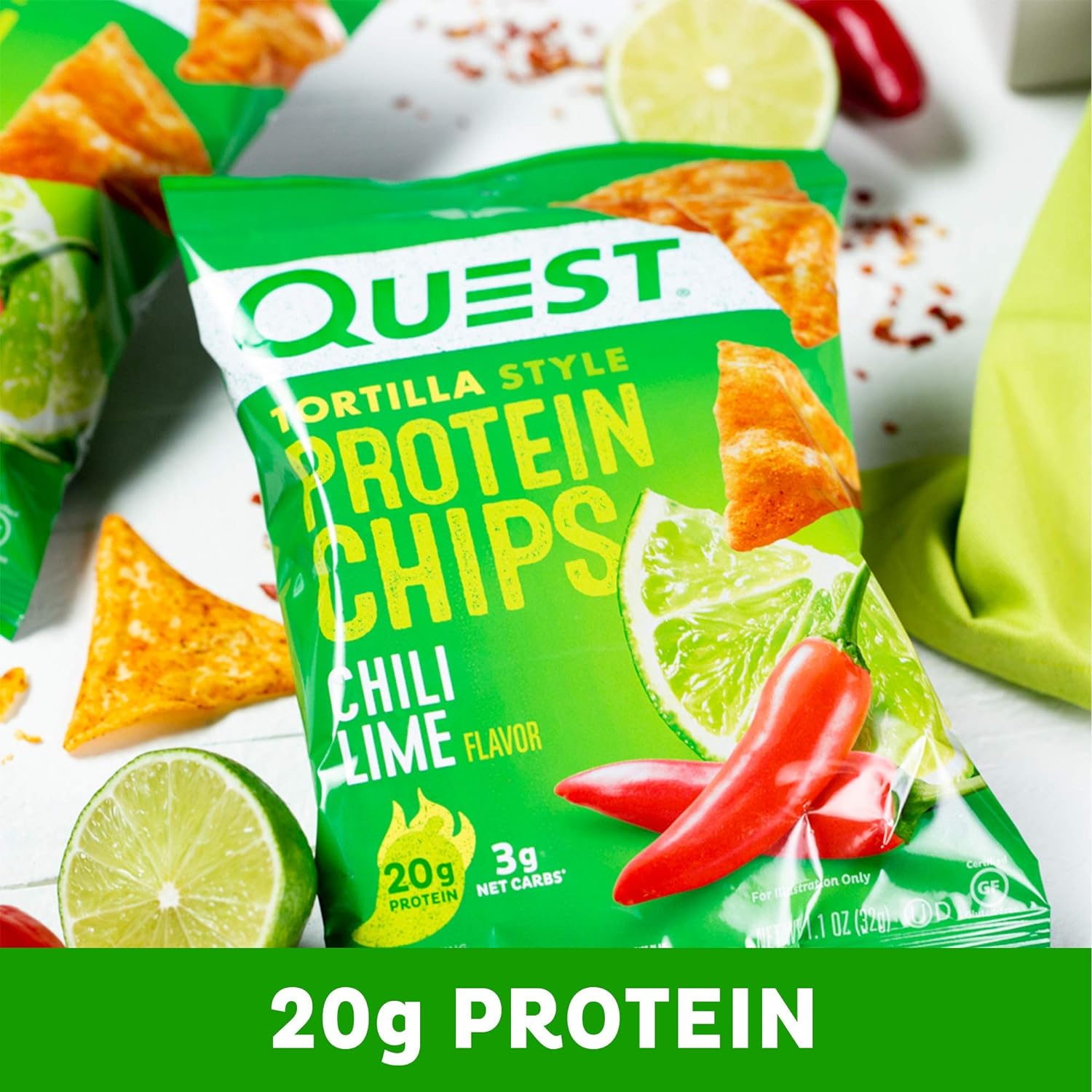 Quest Nutrition Tortilla Style Protein Chips, Chili Lime, Baked, 1.1 Oz, Pack of 12 : Everything Else