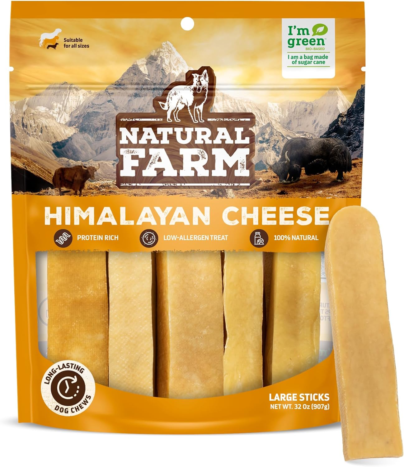 Natural Farm Himalayan Yak Cheese, Protein-Rich, Low-Allergen, Lactose-Free, Gluten-Free, 100% Natural - Large, Net Wt. 32 Oz, 907G