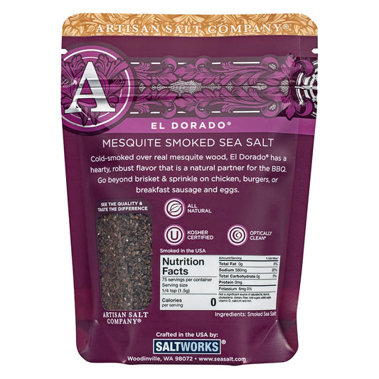 Artisan Salt Company El Dorado Mesquite Smoked Sea Salt, Zip-Top Pouch, 4 Ounce