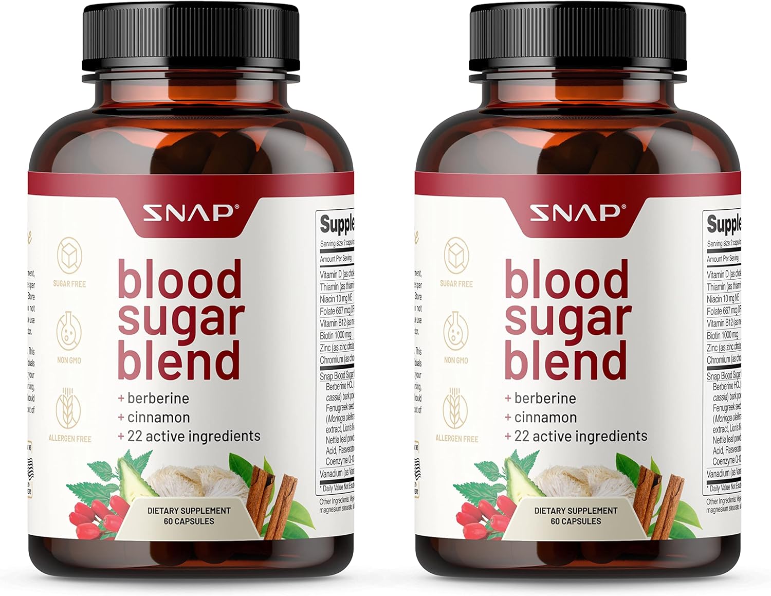 Snap Supplements Blood Sugar Blend - Support Healthy Blood Sugar, 60 Capsules (Pack Of 2)