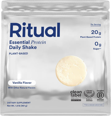 Ritual 50+ Vegan Protein Powder With Bcaa: 20G Organic Pea Protein From Regenerative Farms In Usa, Plant Based, Hand-Crafted Vanilla, 3Rd Party Tested, Gluten-Free, Dairy-Free, Non-Gmo, 1 Lbs
