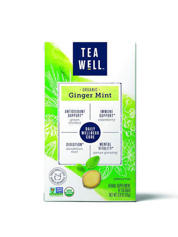 Celestial Seasonings Teawell Organic Ginger Mint Wellness Tea, 16 Count Box (Pack Of 6)