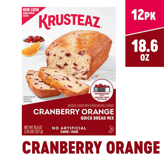 Krusteaz Cranberry Orange Quick Bread Mix, Made with Real Cranberries & Orange Zest, 18.6 oz Boxes (Pack of 12)