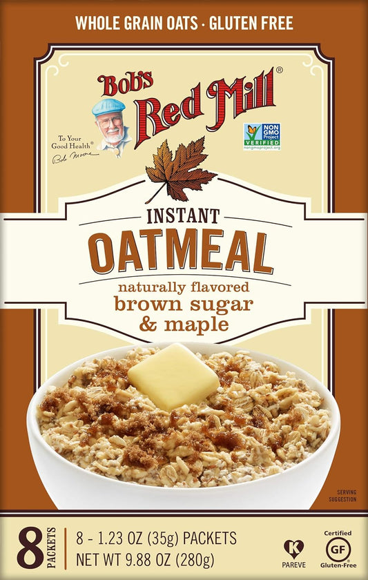 Bob's Red Mill Instant Oatmeal Packets, Maple Brown Sugar, 8 Packets Total (1 Box/8 Packets per Box), Non-GMO, Gluten Free, 100% Whole Grain