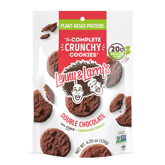 Lenny & Larry's The Complete Crunchy Cookie, Double Chocolate, 6g Plant Protein, Vegan, Non-GMO, 4.25 Ounce Pouch (Pack of 6)