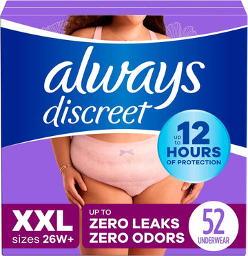 Always Discreet Adult Incontinence Underwear For Women And Postpartum Underwear, Xxl, Up To 100%* Bladder Leak Protection, 52 Ct