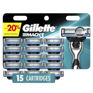 Gillette Mach3 Razor Blades For Men, 3-Blade Razor Refills, 15 Count