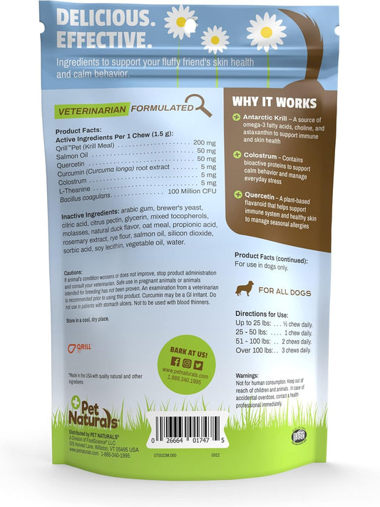 Pet Naturals Allergy Plus Calming Supplement For Dogs, Soft Chew, Duck Flavor, 60 Ct