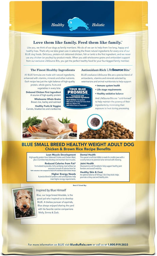 Blue Buffalo Life Protection Formula Healthy Weight Natural Small Breed Dry Dog Food, Supports An Ideal Weight, Made With Natural Ingredients, Chicken & Brown Rice Recipe, 15-Lb. Bag