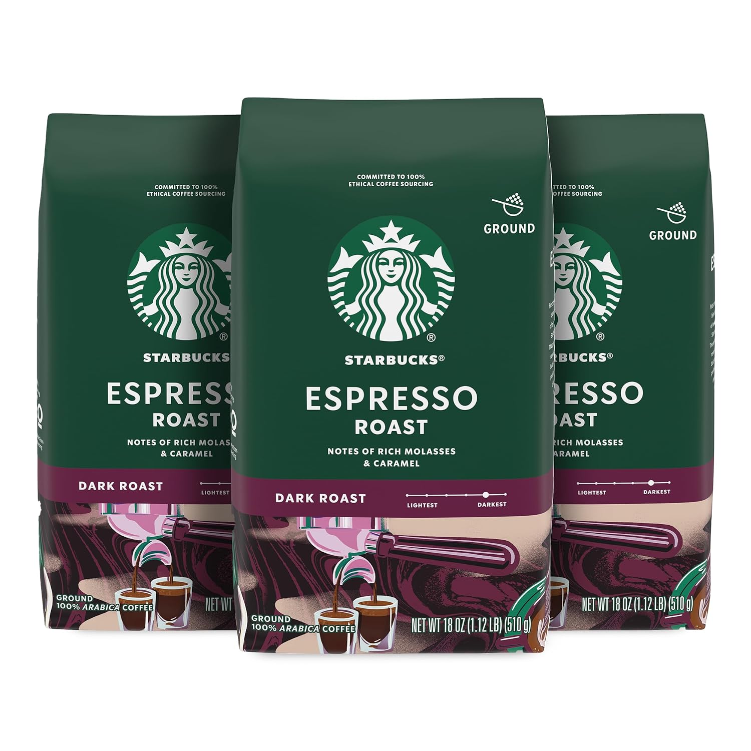 Starbucks Espresso Roast – Ground Coffee 3x18oz Multipack