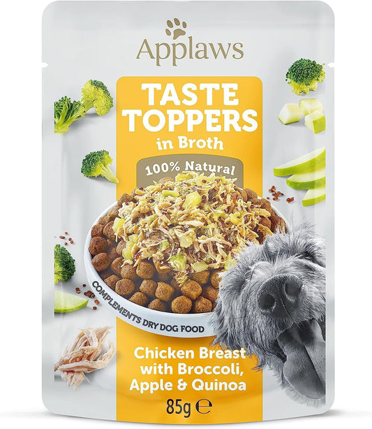 Applaws Taste Toppers 100% Natural Wet Dog Food Topper, Chicken and Vegetables in Broth Pouch (12 x 85g Pouches)?TT9010CE-A