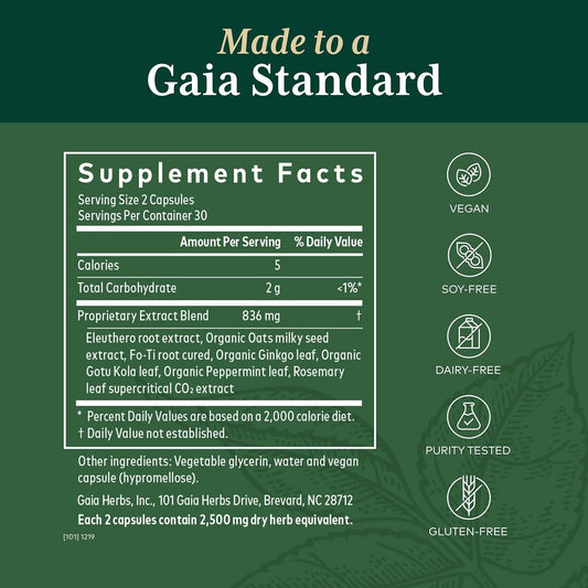 Gaia Herbs Pro Cognitive Formula - Brain Boost & Blood Flow Supplement - Provides Antioxidant Support - with Rosemary, Peppermint & Gotu Kola - 60 Vegan Liquid Phyto-Capsules (30 Servings)