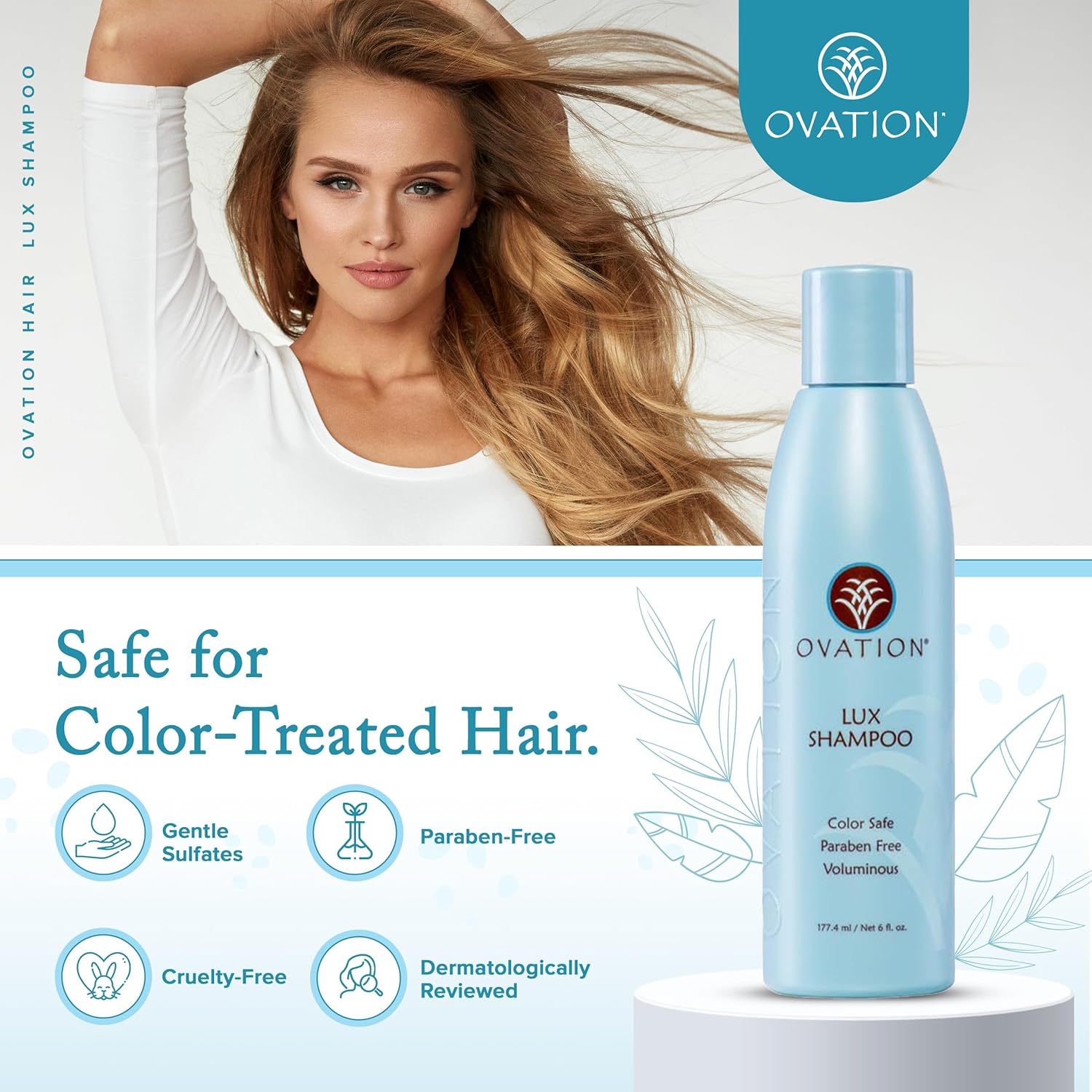 Ovation Hair Lux Shampoo - For Shiny, Manageable, Voluminous Hair - Rich Lather for Deep Cleansing - For All Hair Types - With Saw Palmetto, Aloe Vera, Lavender, Thyme (6 oz) : Beauty & Personal Care