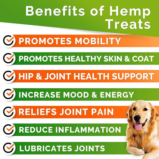 Hemp Hip & Joint Supplement For Dogs - Made In Usa - Glucosamine - Msm - Turmeric - Hemp Seed Oil Infused Treats - Natural Joint Pain Relief & Mobility - 120 Soft Chews