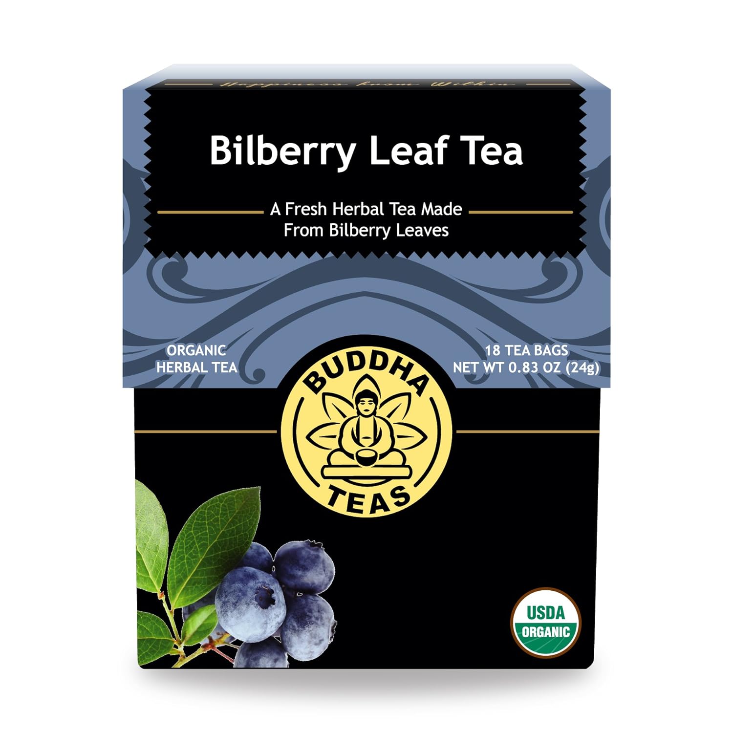 Buddha Teas Organic Bilberry Leaf Tea - Ou Kosher, Usda Organic, Ccof Organic, 18 Bleach-Free Tea Bags