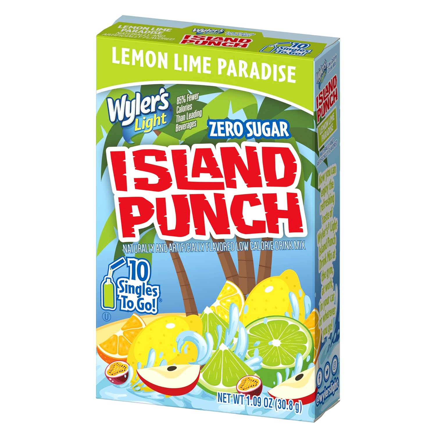 Wyler’S Light Island Punch Singles To Go, Lemon Lime Paradise, 10-Count Per Box (12 Pack) – Low Calorie Powdered Drink Mixes, Caffeine Free, Gluten Free, And Zero Sugar, 120 Total Powder Packets