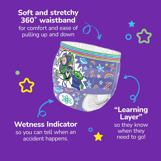 Huggies Pull-Ups, Trainers Night Nappy Pants For Boys, 2-4 Years - Size 5-6+ Pull Up Nappies (18 Training Pants) - Extra Night Time Protection - Support For Consistent Potty Training Routines