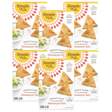 Simple Mills Veggie Pita Crackers, Himalayan Salt - Gluten Free, Vegan, Healthy Snacks, Paleo Friendly, 4.25 Ounce (Pack of 6)