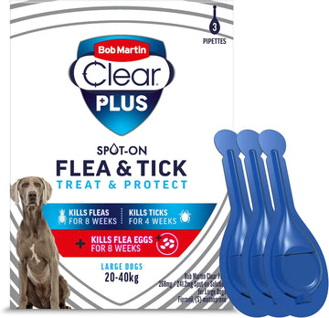 Bob Martin Clear Plus Spot On Flea Treatment for Large Dogs (20-40kg) - Kills Fleas, Ticks, Lice and Flea Eggs (3 Pipettes)?K2033
