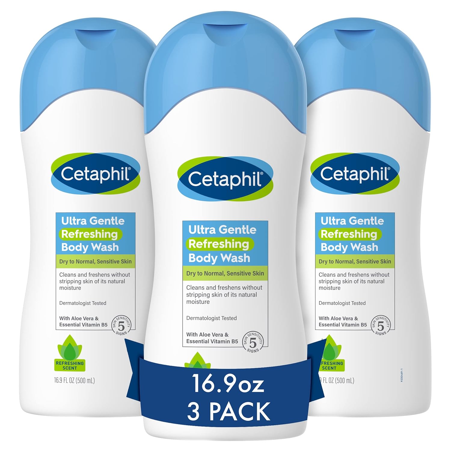 Cetaphil Ultra Gentle Refreshing Body Wash, Refreshing Scent For Dry To Normal, Sensitive Skin, 16.9Oz Pack Of 3, With Aloe Vera, Calendula, Vitamin B5, Hypoallergenic, Dermatologist Tested