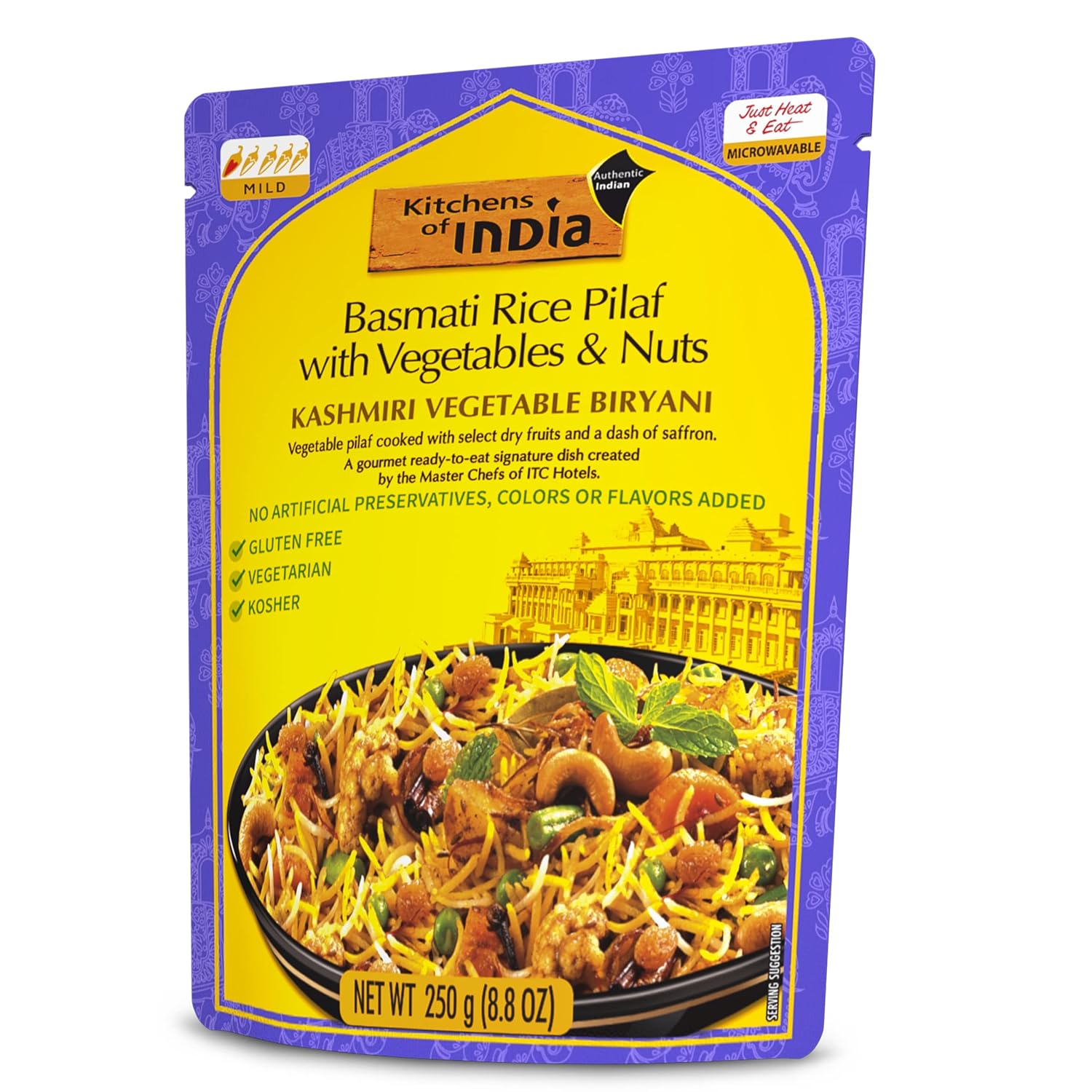 Kitchens of India Kashmiri Vegetable Biryani, Basmati Rice Pilaf with Vegetables & Nuts, 8.8 Ounces (Pack of 6), Gourmet Ready To Eat Authentic Indian Dish