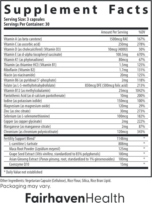Fairhaven Health Fertilaid For Men Prenatal Male Fertility Supplement | Count And Motility Support Pre-Conception For Him | Fertility Support Includes L-Carnitine, Zinc, And Folate | 90 Capsules