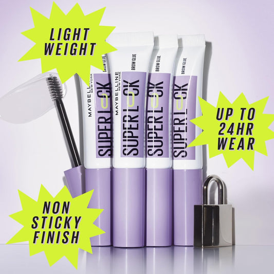 Maybelline Super Lock Brow Glue Eyebrow Gel, Lightweight And Waterproof Tinted Brow Gel For Up To 24Hr Hold, Medium Brown, 1 Count