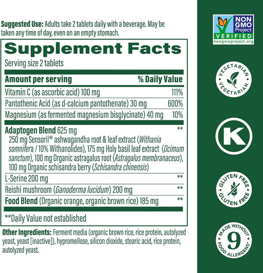 Megafood Adrenal Strength - Adrenal Support Supplements With Ashwagandha And Magnesium Glycinate, Vitamin C, Holy Basil, Astragalus, Reduces Cortisol Levels - Vegetarian - 60 Tablets (30 Servings)