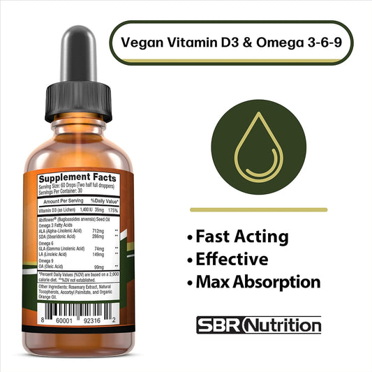 SBR Nutrition Plant-Based Vitamin D3 and Omega 3-6-9 Liquid Dietary Su