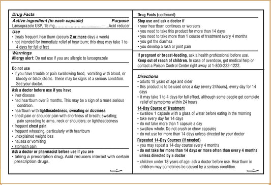 Rising Health - Lansoprazole Delayed-Release Capsules, Usp - 15 Mg - Treats Frequent Heartburn - 42 Count - Sodium-Free - Tamper-Evident Bottle