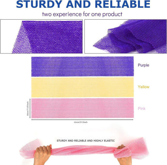 Ujfqbh 3 Pieces African Net Sponge, African Exfoliating Net African Net Long Net Bath Sponge Exfoliating Shower Body Scrubber Back Scrubber Skin Smoother(Pink, Green, Off-White)