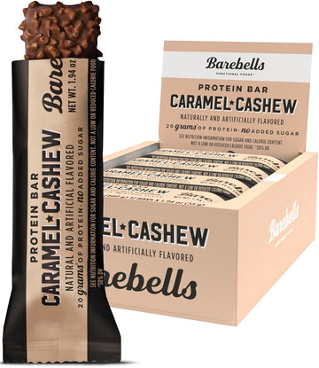 Barebells Protein Bars Caramel Cashew - 12 Count, 1.9oz Bars with 20g of High Protein - Chocolate Protein Bar with 1g of Total Sugars - Perfect on The Go Protein Snack & Breakfast Bar